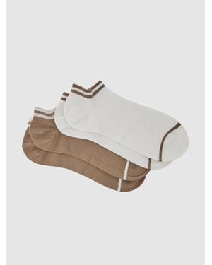 Reiss Calla - Taupe/white 2 Pack Cotton-blend Trainer Socks, Us 5-7