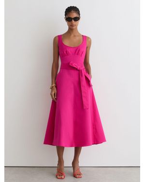 Reiss Irina Belted-Waist Stretch-Cotton Midi Dress - Pink