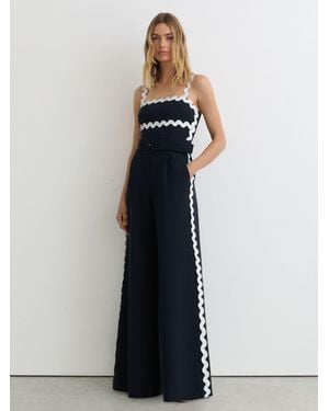 Reiss Ric-Rac Trim Wide-Leg Jumpsuit - Blue