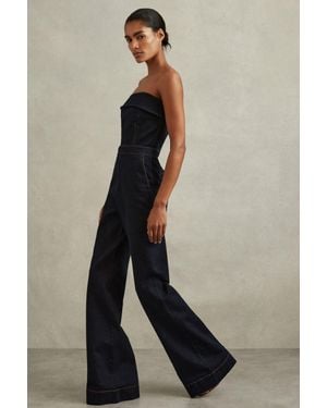 Reiss Tiggie - Indigo Petite Denim Strapless Wide Leg Jumpsuit, Us 8 - Blue