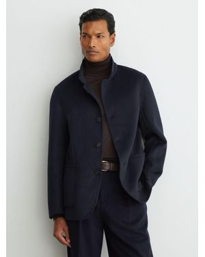 Reiss Becks - Navy Wool-blend Blind-seam Stand-collar Jacket, Xs - Blue