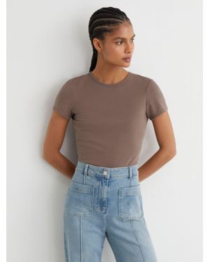 Reiss Stretch-Cotton Crew-Neck T-Shirt - Brown