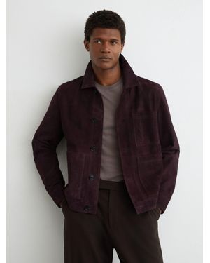 Reiss Wilstead - Red Suede Button-through Trucker Jacket, Xs - Brown