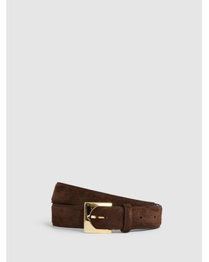 Reiss Belinda Chocolate Suede Square-Buckle Belt - White