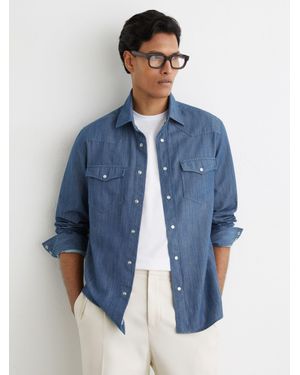 Reiss Denim Western Press-Stud Shirt Regular-Fit - Blue