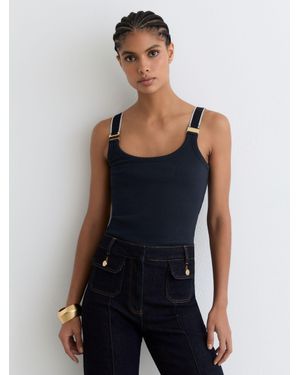 Reiss Stretch-Cotton Hardware-Detail Vest - Blue