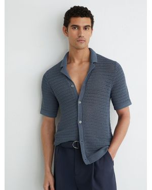 Reiss Open-Knit Button-Through Shirt - Blue