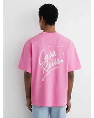 Reiss Casa - Pink Cotton Logo Short-sleeve Relaxed T-shirt, L