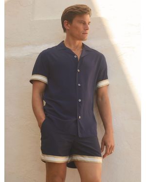Reiss Valbonne - Navy | Ché Cuff Detail Cuban Collar Shirt, Xs - Blue