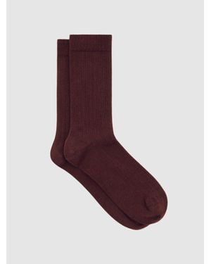 Reiss Cotton Blend Ribbed Loafer Socks - Purple