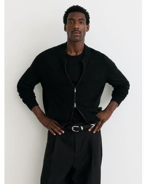 Reiss Merino Wool Textured Bomber Cardigan - Black
