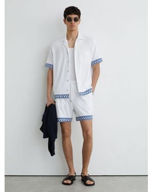 Reiss Yuma - White Cotton-blend Towelling Embroidered Shorts, L