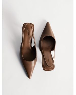 Reiss Leather Slingback Mid-Heel Court Shoes - Brown