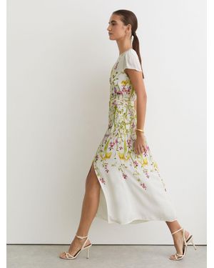 Reiss Cream & Floral-Print Belted Midi Dress - Natural