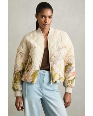 Reiss Quilted Printed Bomber Jacket - Natural