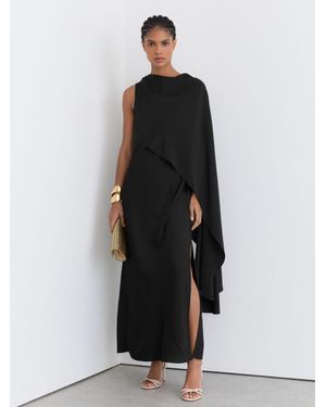 Reiss Asymmetric Cape-Detail Maxi Dress - Black