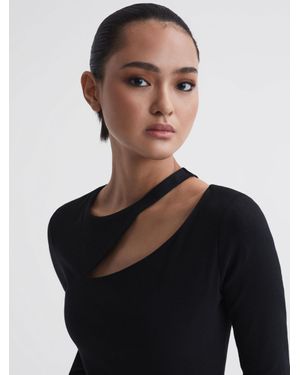 Reiss Myla Long Sleeve Top Cotton Pritned - Black