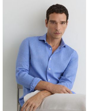 Reiss Linen Cutaway-Collar Regular-Fit Shirt - Blue