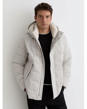 Reiss Klause - Stone Fleece-lined Hooded Puffer Jacket, L - Natural