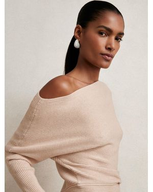 Reiss Asymmetric Drape Knitted Top - Natural