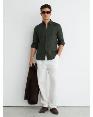Reiss Linen Regular-Fit Button-Down Shirt - Green