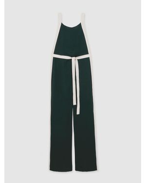 Reiss Dark & Cream Petite Colourblock Wide Leg Belted Jumpsuit - Multicolour