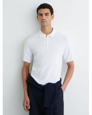 Reiss Textured-Knit Half-Zip Polo Shirt - White