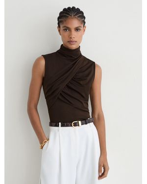 Reiss Ruched High-Neck Top - Black
