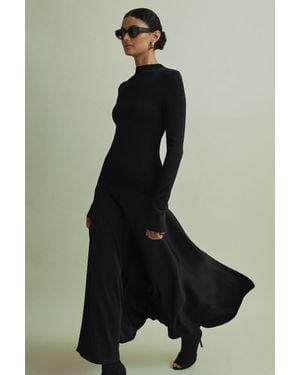 Florere Knitted Satin Midi Dress - Black