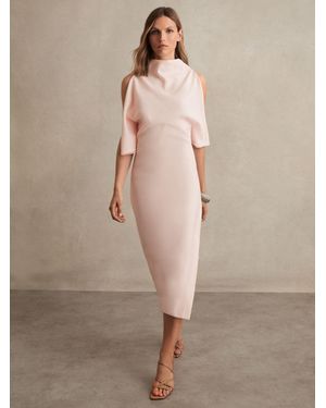 Reiss Draped High Neck Midi Dress - Natural