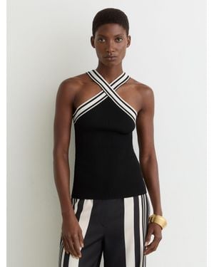Reiss Contrast-Neckline Rib-Knit Top - White