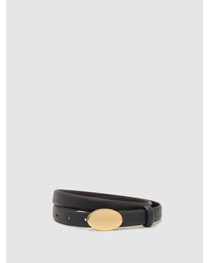 Reiss Elora - Navy Leather Oval-buckle Belt, L (us 12-14) - Blue