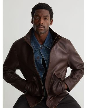 Reiss Slarten - Burgundy Grained-leather Zip-through Jacket, M - Black