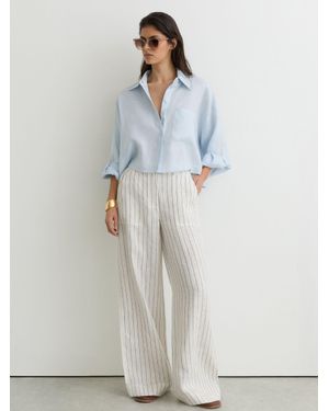 Reiss Linen Pinstripe Wide-Leg Trousers - White