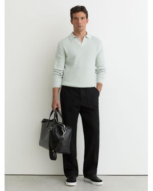 Reiss Dunbar - Soft Sage/white Cotton-blend Textured-knit Polo Jumper, S