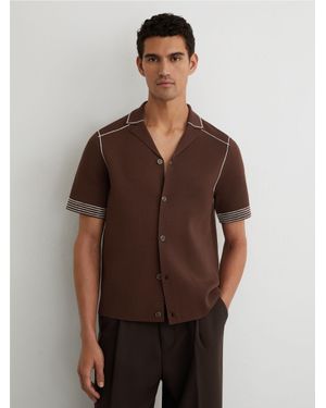 Reiss Stitch-Detail Cuban-Collar Knit Shirt - Brown