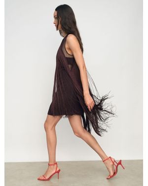 Reiss Fringe Detail Sheer-Panel Mini Dress, Size: 8 - White