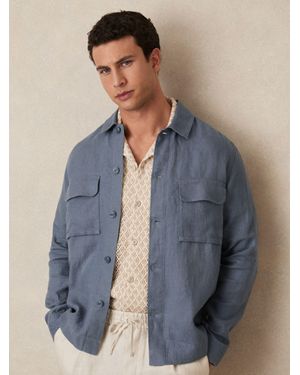 Reiss Linen Twin-Pocket Overshirt - Blue