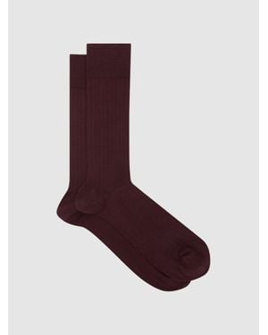 Reiss Fela - Bordeaux Mercerised Cotton-blend Ribbed Socks, S/m - Purple