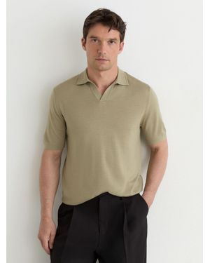Reiss Merino Wool Open-Collar Polo Shirt - Natural