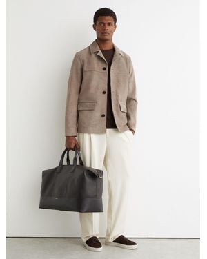 Reiss Suede Heavyweight Overshirt - Natural