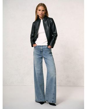 Reiss Allie - Black Leather Collarless Biker Jacket, Us 8