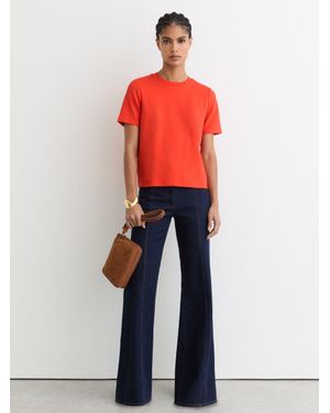 Reiss Josie - Coral Red Stretch-cotton Ribbed-neck T-shirt, Xs (us 2)