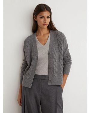 Reiss Wool-Cashmere Cable-Knit Cardigan - Grey