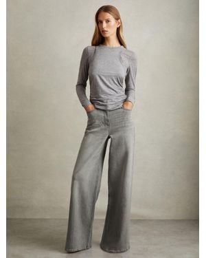 Reiss Crete - Washed Grey Wide Leg Flared Jeans