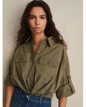 Reiss Pleat-Hem Cropped Shirt - Green