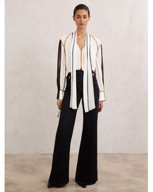 Reiss Tipped Tie-Neck Blouse - Natural