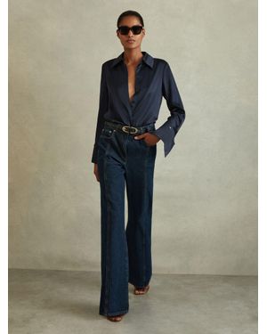 Reiss Hailey - Navy Silk Double-cuff Button-through Shirt, Us 8 - Blue
