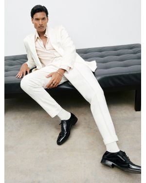 Reiss Textured Single-Breasted Blazer Tailored-Fit Cotton-Blend - White