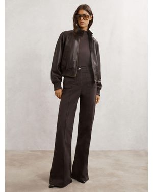 Reiss Eloise Leather Funnel-Neck Bomber Jacket - Brown